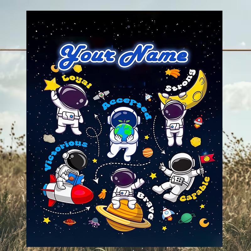 1PC Custom Name Space Adventure Icons outdooor Flannel blankets Patterns Throw Blanket All-Season Soft Gift for Couch, Bed, Camping gifts