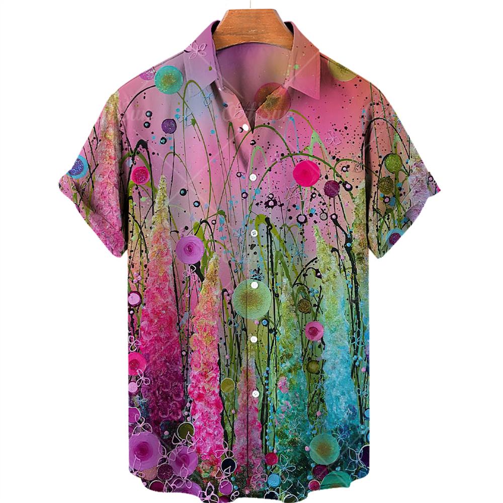 Oversized Shirt Hawaiian Beach Holiday Flower Painting Pattern Summer Casual Man Top Breathable Mens Design Clothing New