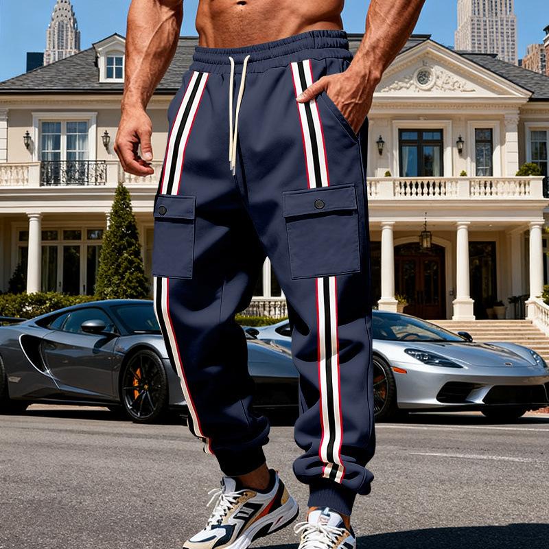 Winter Men's Heavy Velvet Warm Outdoor Sports Trendy Workwear Webbing Retro Loose Sweatpants