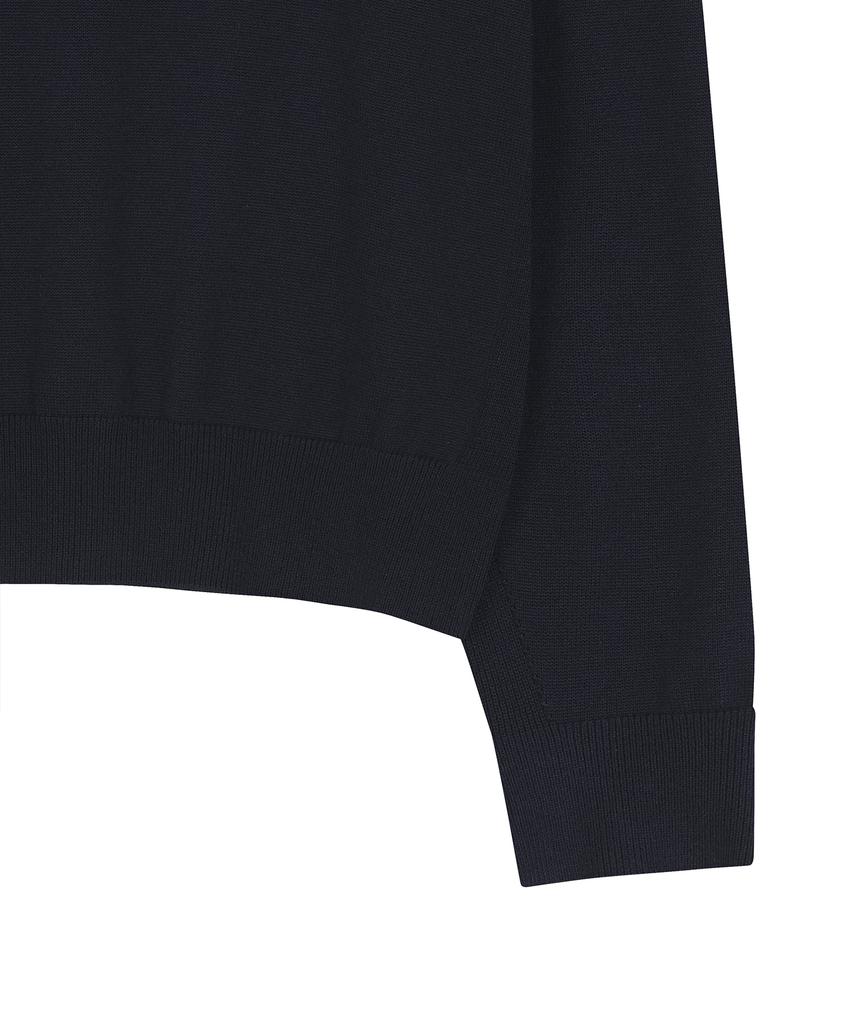 NOIRER Silk Wool Blend Deep V-Neck Knit (Navy)