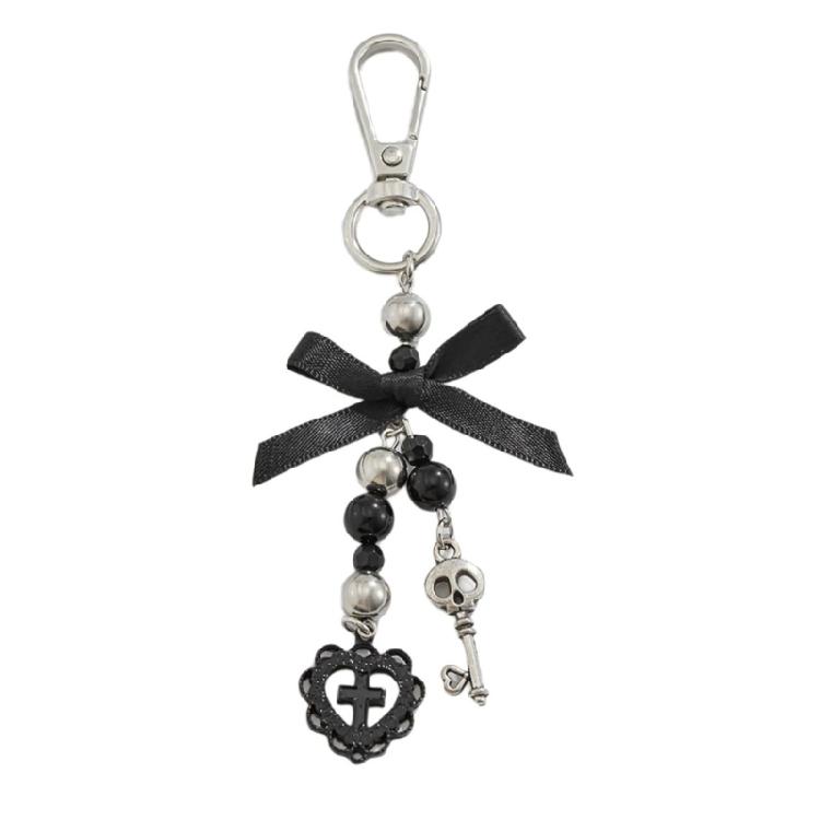 Unique Alloy Bowknot Heart Crucifix Keychain Elegant Key Decoration Religious Symbol Keyring Accessory for Women 1