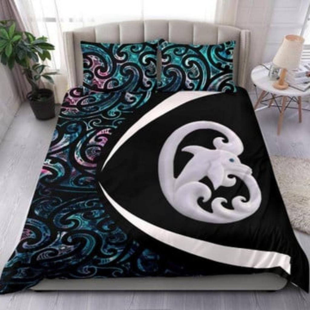 Duvet Cover Set New Zealand Maori Manaia Paua Shell Bedding Set - Circle Style Pillowcase