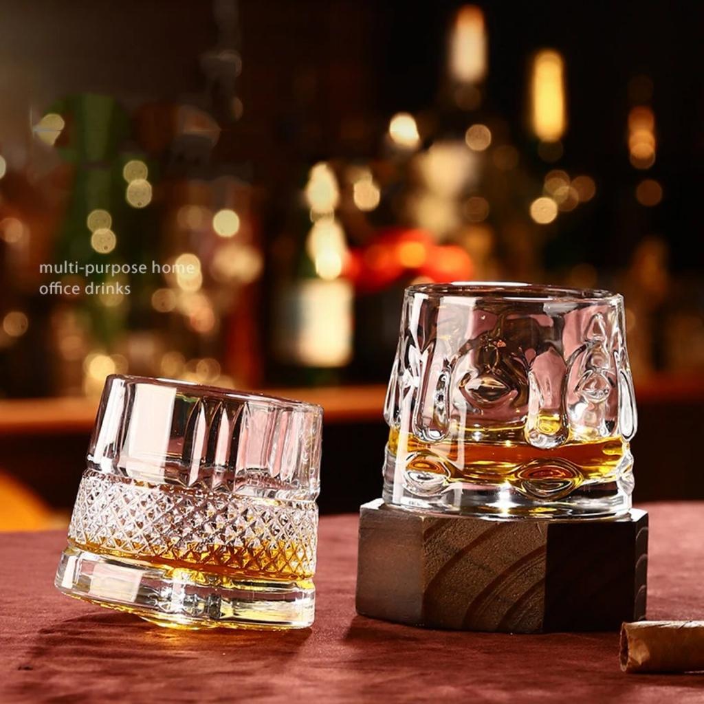 Spinning Whisky Glass Whiskey Tumblers, Old Fashioned Scotch & Bourbon Glasses