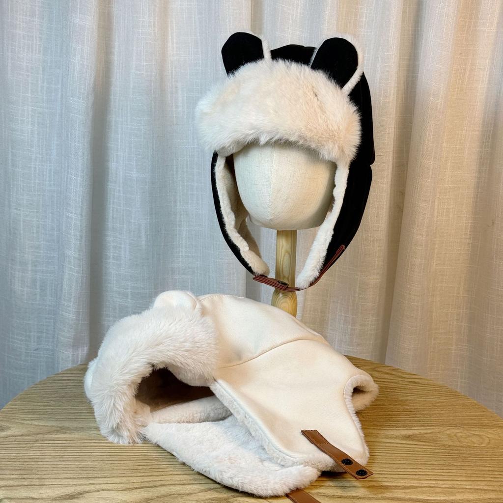 Japanese-style Winter Bear Ear Aviator Hat for Women, Cute and Versatile, Fleece-lined, Warm Ski Hat, Windproof Ear Protection Hat for Cycling