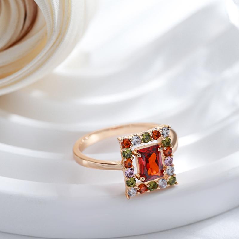 Vollständige Einlage, funkelnder Zirkon, rot, geometrisch, quadratische Ringe, ethnischer Hochzeitsschmuck für Frauen, passende Ohrringe