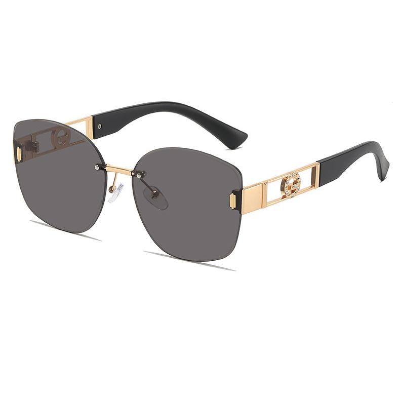 New retro personalized women s sunglasses, UV protection trendy sunglasses, fashionable internet celebrity frameless sunglasses for men Black and gray