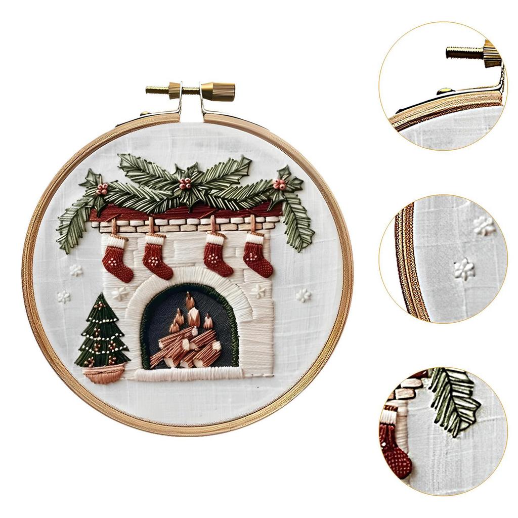 Christmas Embroidery Kit Cotton Hoop Cross Stitch Set Printed Pattern Crafts Package for Holiday Decoration Beginners