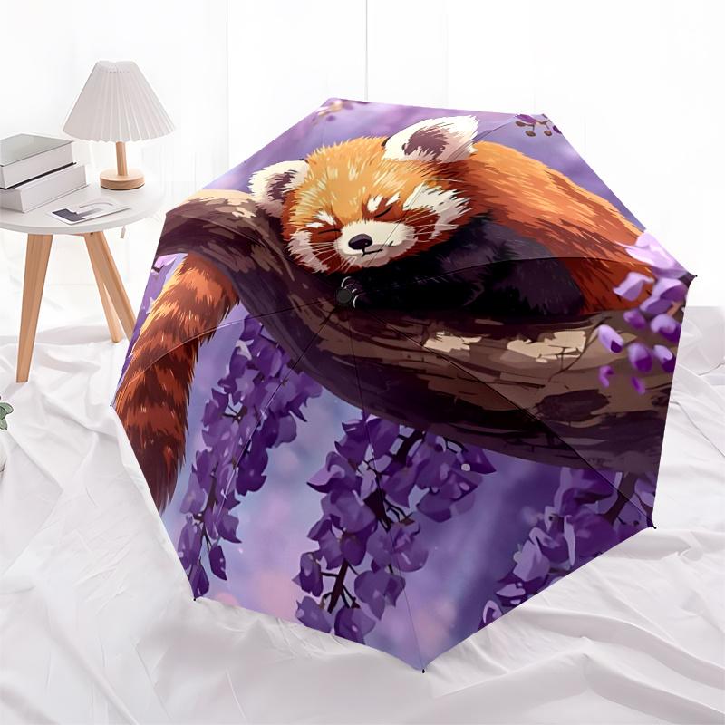 1pc Red Panda, Wisteria Automatic Open/close Umbrella, 8-Rib Sturdy Structure, Portable Travel Umbrella, Parties, Everyday Use,18