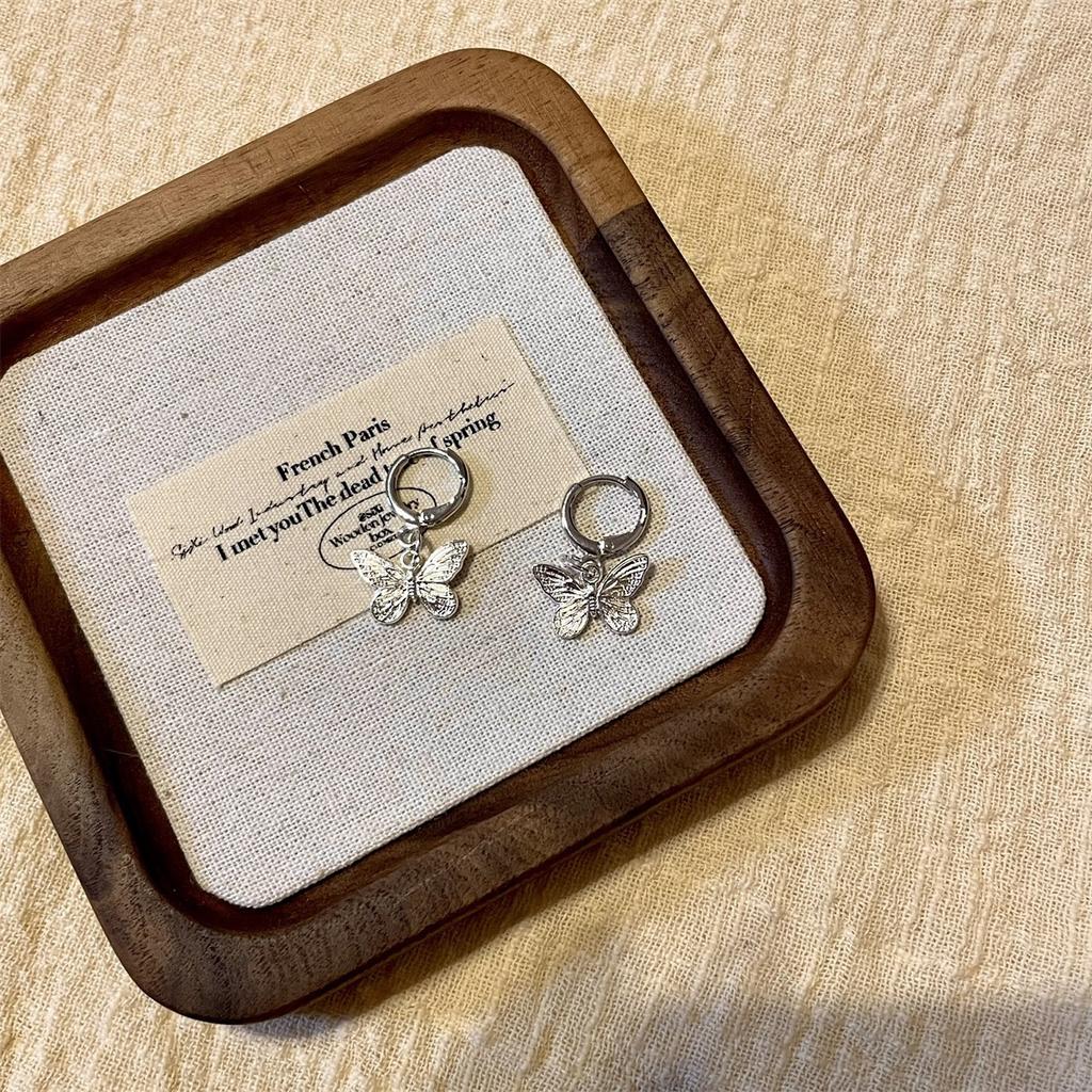 Vintage Silver Color Butterfly Hoop Earrings for Women Girl Punk Hip Hop Dangle Earring Jewelry Gifts