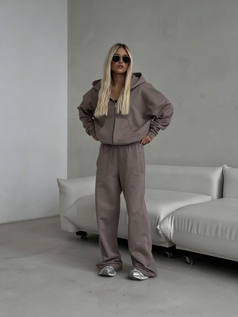 Women's new zipper hooded sports cardigan lace-up trousers two-piece casual suit