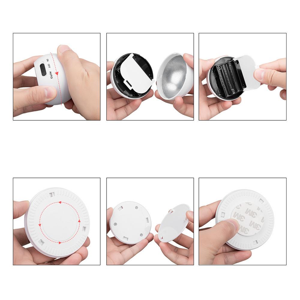 360° Rotating COB Ball Light PIR Motion Sensor LED Night Light USB/Battery Powered Magnet Wall Lamp for Bedroom Bathroom Kitchen