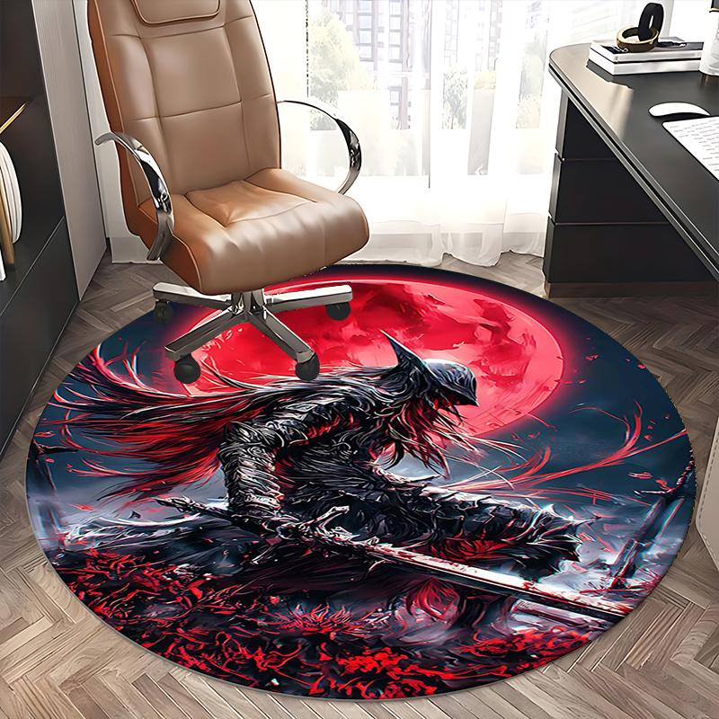 Dark Knight,Red Moon Chair Mat Round Rug Office Carpet, Machine Washable, Non Slip, Suitable for Living Rooms, Bedrooms
