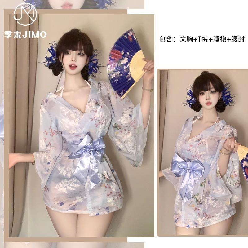 

Sexy lingerie Tokyo god girl * sweet bow sexy print embroidered kimono bathrobe chiffon nightgown one size fits all