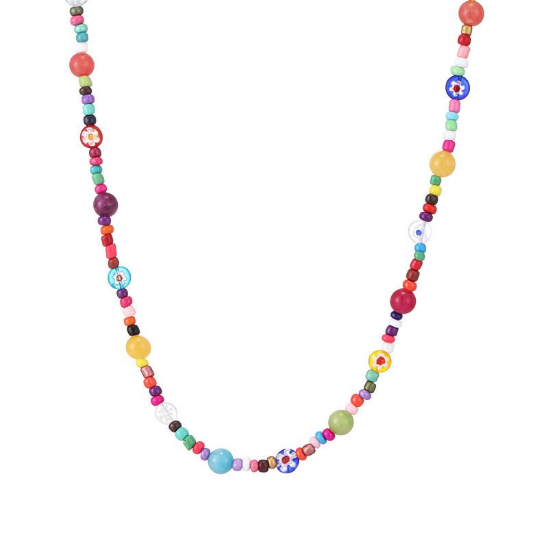 Colorful Flower Glass Beads Necklace for Women - Light Luxury, Sweet Cool Clavicle Chain, High-End Summer Accessory
