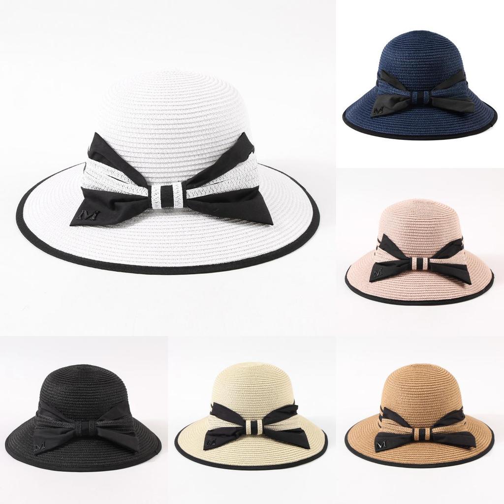 Straw Plaited Hat Sweet Bow Large Brim Womens Sunshade Fisherman Hatscaps