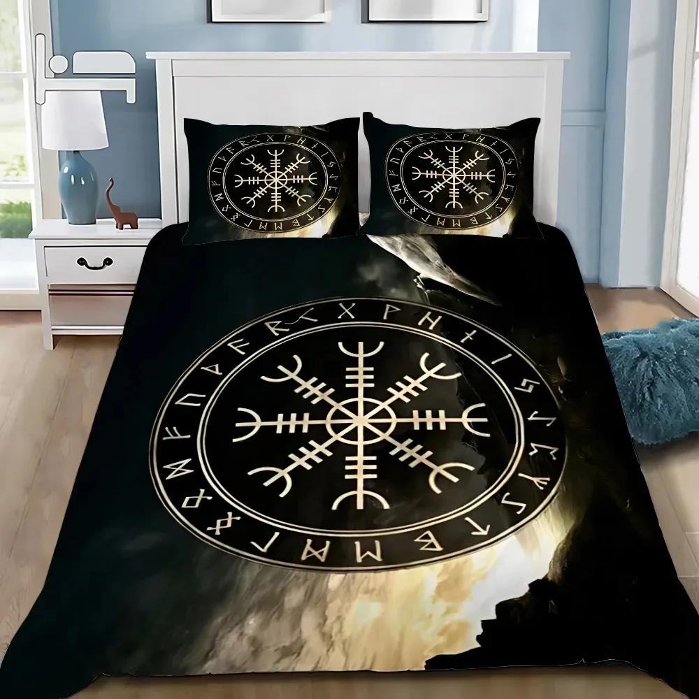Viking Northern Germanic Culture Wolf Celtic Mystical Symbol Bedding Set Comforter Bed Home Decor Single Double Large Size