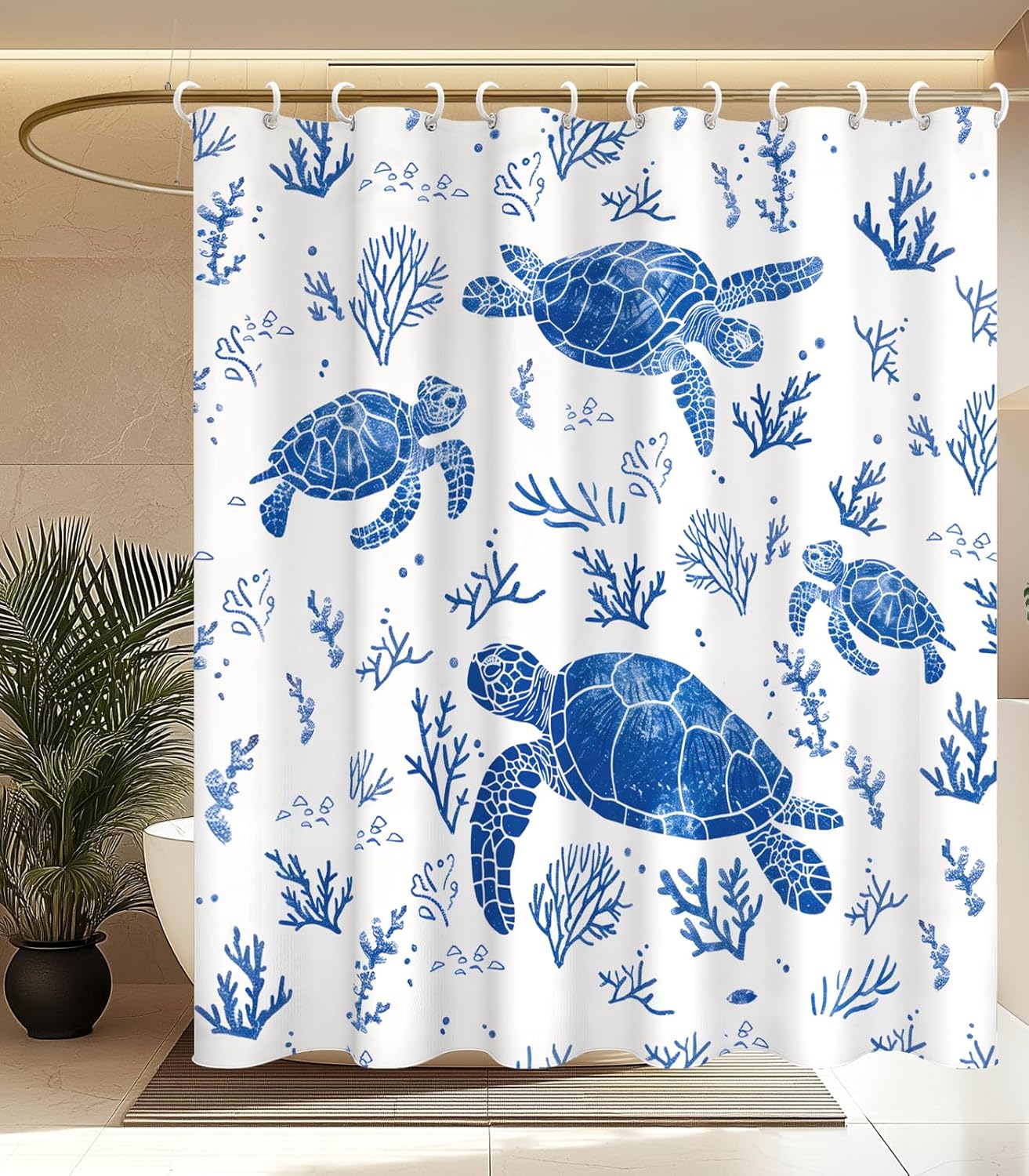 

Blue Sea Turtle And Coral Pattern Waterproof Fabric Shower Curtain With Hooks Marine Life Theme Bathroom Decor For Home 180x200 90x180cm35x71in
