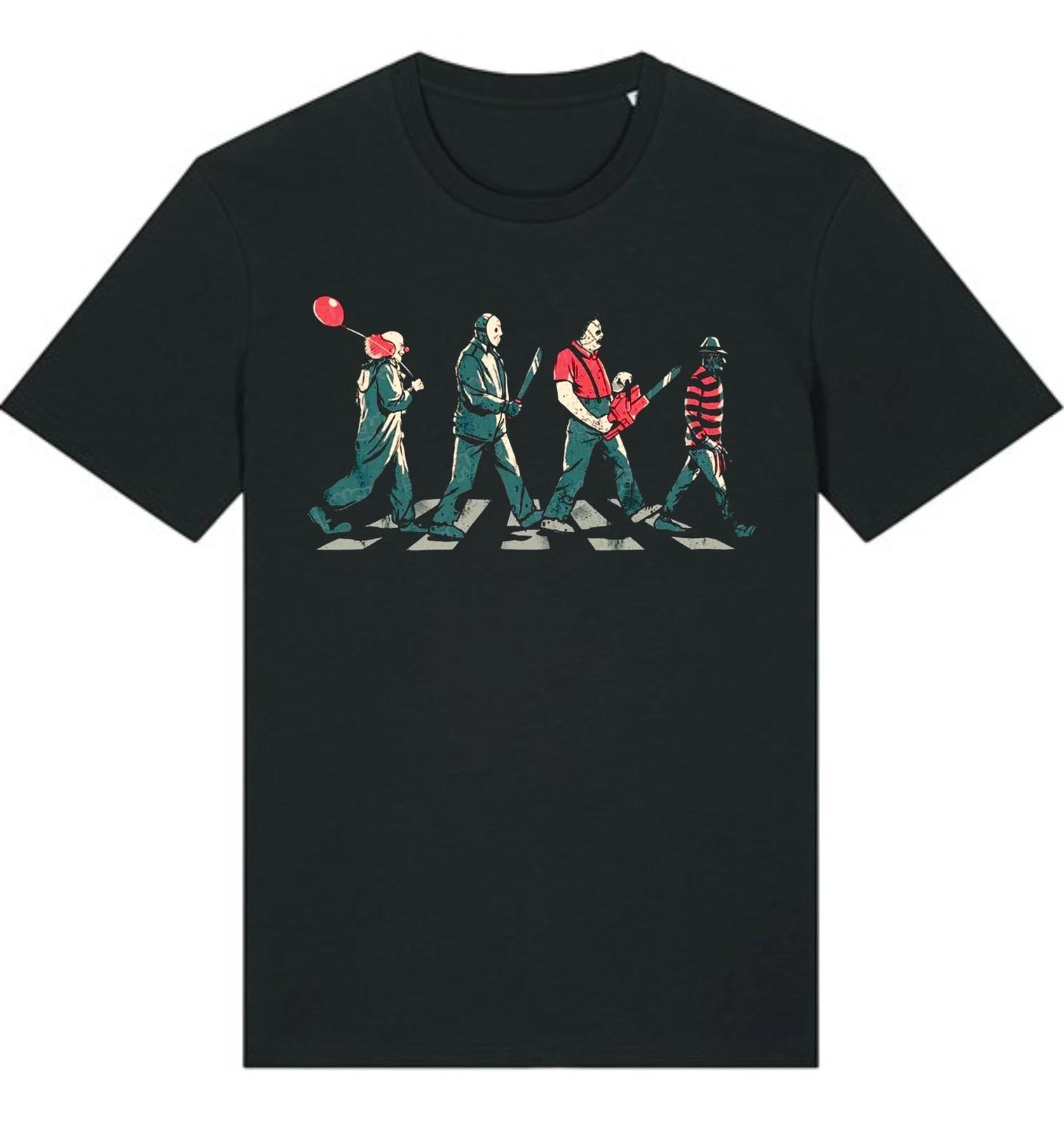 Horror Icons Abbey Road T Shirt,Funny Halloween Graphic,Halloween Classic Gift XL