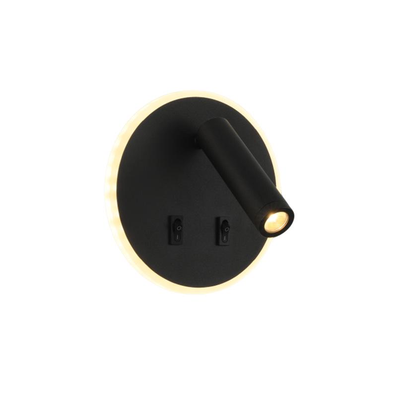 Applique Murale LED Ronde Minimaliste avec Interrupteur et Port de Chargement USB pour Chambre à Coucher Lecture