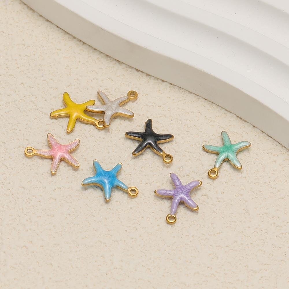 20pcs Stainless Steel Enamel Starfish Girls Bracelet Decoration Kids Summer Cute Necklace Charms DIY Jewelry Making Supplies