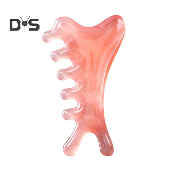 

Массажер для кожи головы 4-в-1, расческа с широкими зубьями, смоляной инструмент Гуаша для терапии головы и лица, акупрессура и стимуляция меридианов розовый