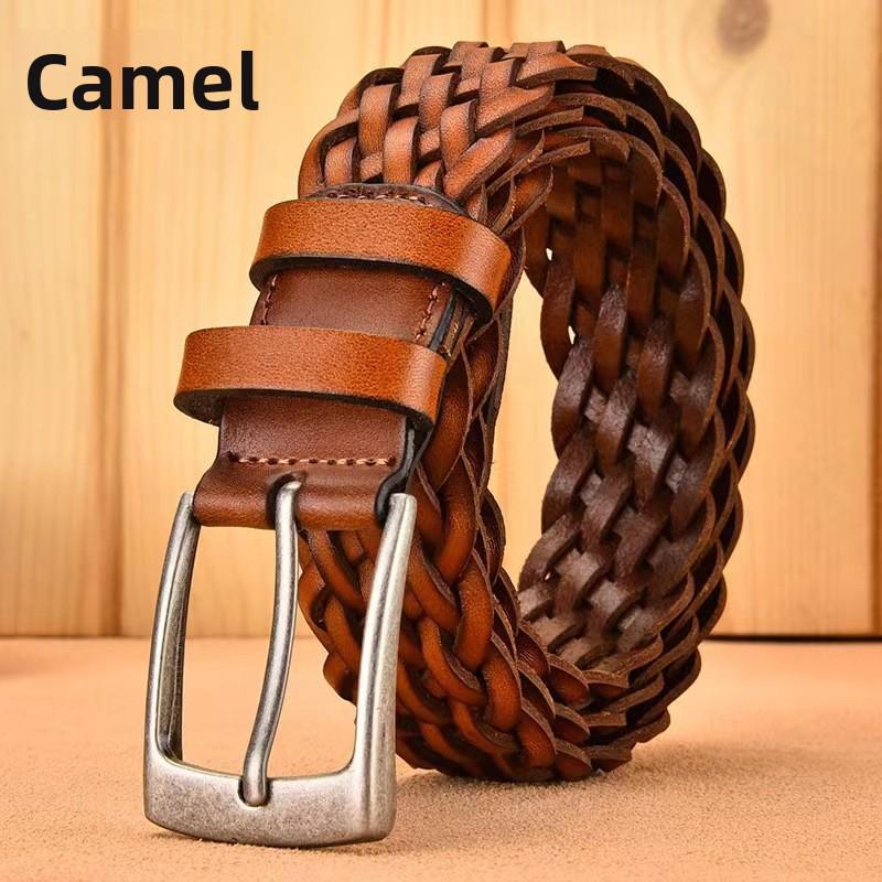 Meimeier Handmade woven leather belt - men's genuine top grain cowhide casual retro pin buckle belt