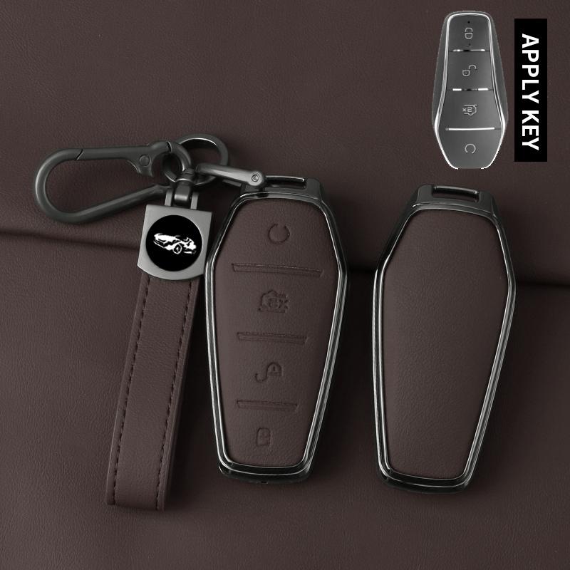 Metal Genuine Leather Auto Key Fob Cover Case Fit For Byd Atto 3 Song Pro Lied Han Ev Max Yuan Plus Tang Dm Qin Plus Protected Housing Remote Bag