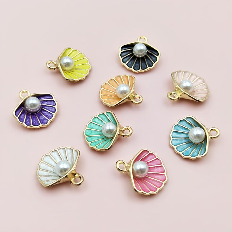 Alloy Color Oil Drop Scallop Pearl Pendant Charm for DIY Necklace and Bracelet Jewelry