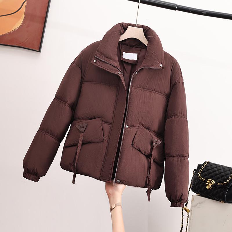 

Зимняя куртка 2024 года для миниатюрных женщин с хлопковой подкладкой и воротником-стойкой: Универсальное, Модное Однотонное Пальто L вино красного