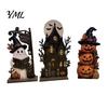 Cute Pumpkin Witch Hat 3Pcs Halloween Wooden Decorations, Fall Tabletop Ornaments with Ghost Black Cat Indoor Desktop Elements, Retro Wood Figurines