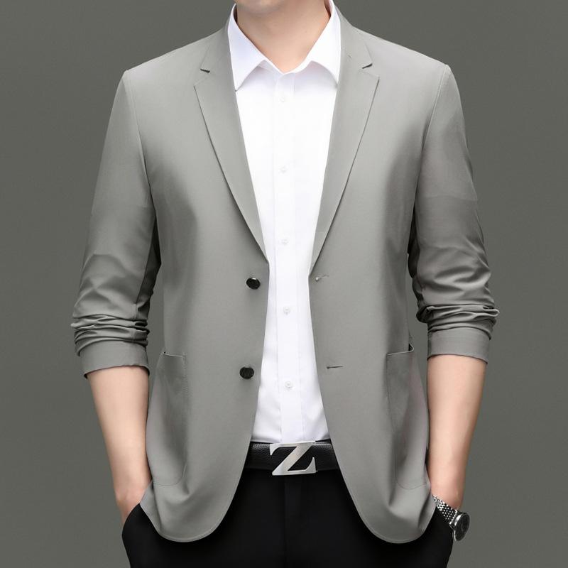 

Костюм мужской весенне-летний деловой кэжуал тисненый бесшовный высококлассный на ощупь костюм из ледяного шелка солнцезащитная куртка S серый