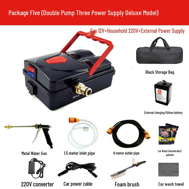 Portable High-Pressure Car Wash Machine: Double Pump Self-Priming Water Gun for Household Use