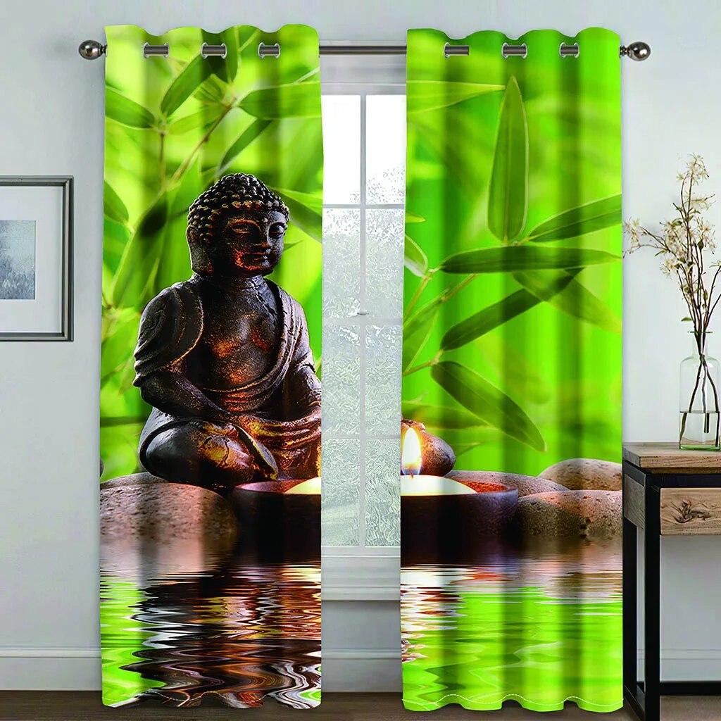 Zen Stones Candle Bamboo Forest Elegant Curtains For Living Room Modern Fashion Window Treatments Curtains
