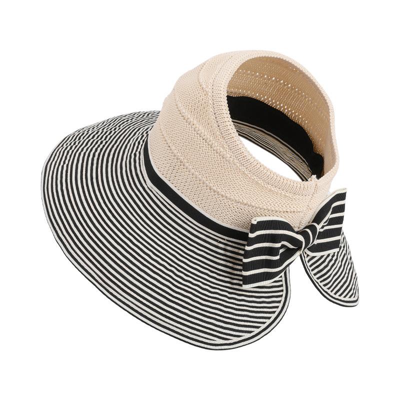Summer outdoor sun hat children fashion striped big brim empty top hat travel versatile bow sun hat