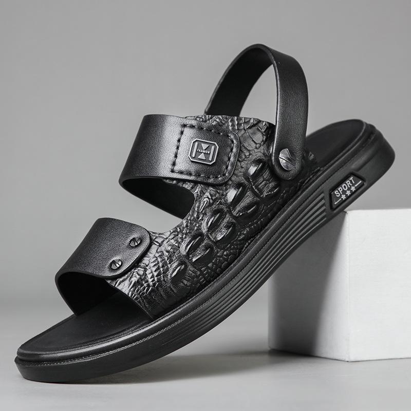 

First layer sheepskin summer men s beach shoes outdoor sandals fashion casual leather open-toed men s shoes dad leather drag soft 38