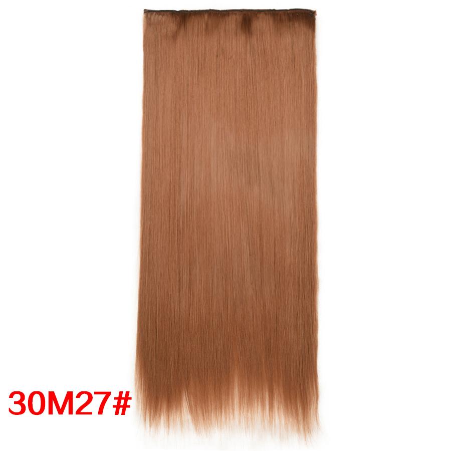 Leeons 5 Clips In Hair Extensions Synthetic Straight Heat-Resisting Fiber Clip On 24 Inch Blonde Brown Fashion Color For Women