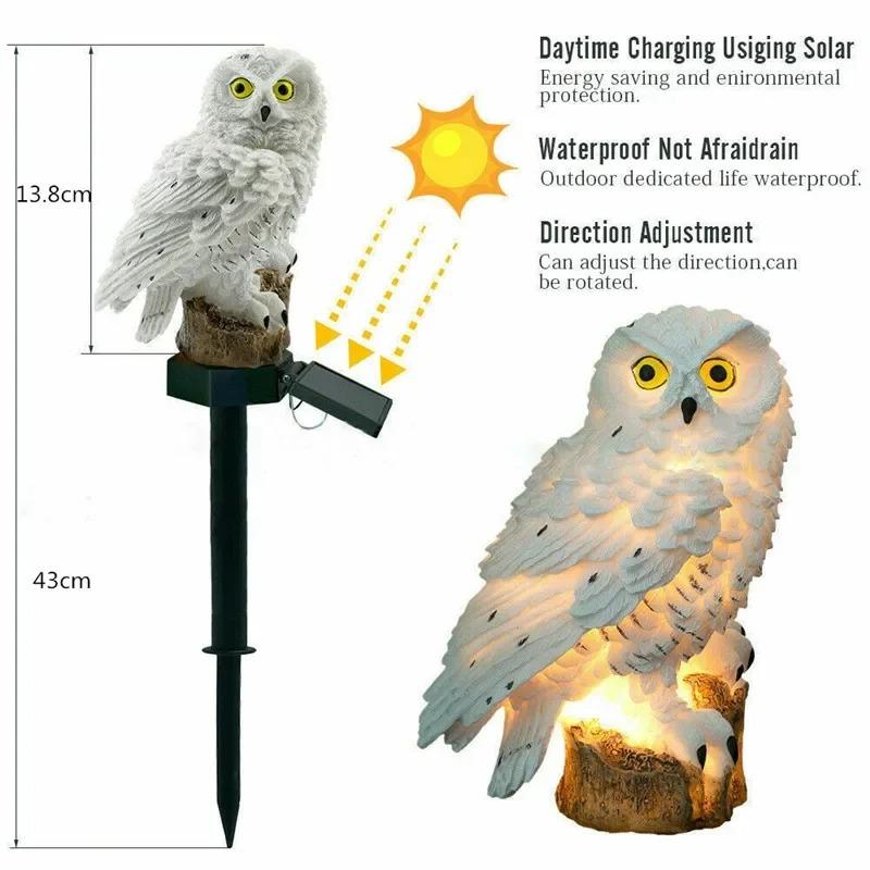 Solar Powered Owl Statue Light Outdoor Waterproof Light for Night Garden Hallowmas Lawn Patio Yard Pathway Fence Party Decor Lighting, with Stake
