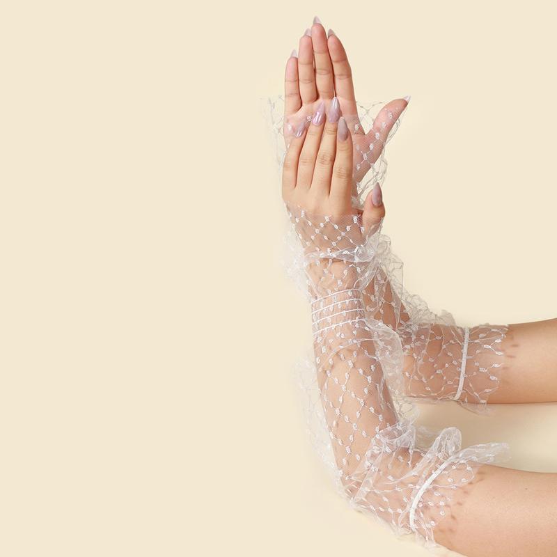 Sexy Mesh Long Sleeves Stage Performance Decoration Arm Sleeves Summer Outdoor Breathable Travel Sun Protection Tulle Gloves