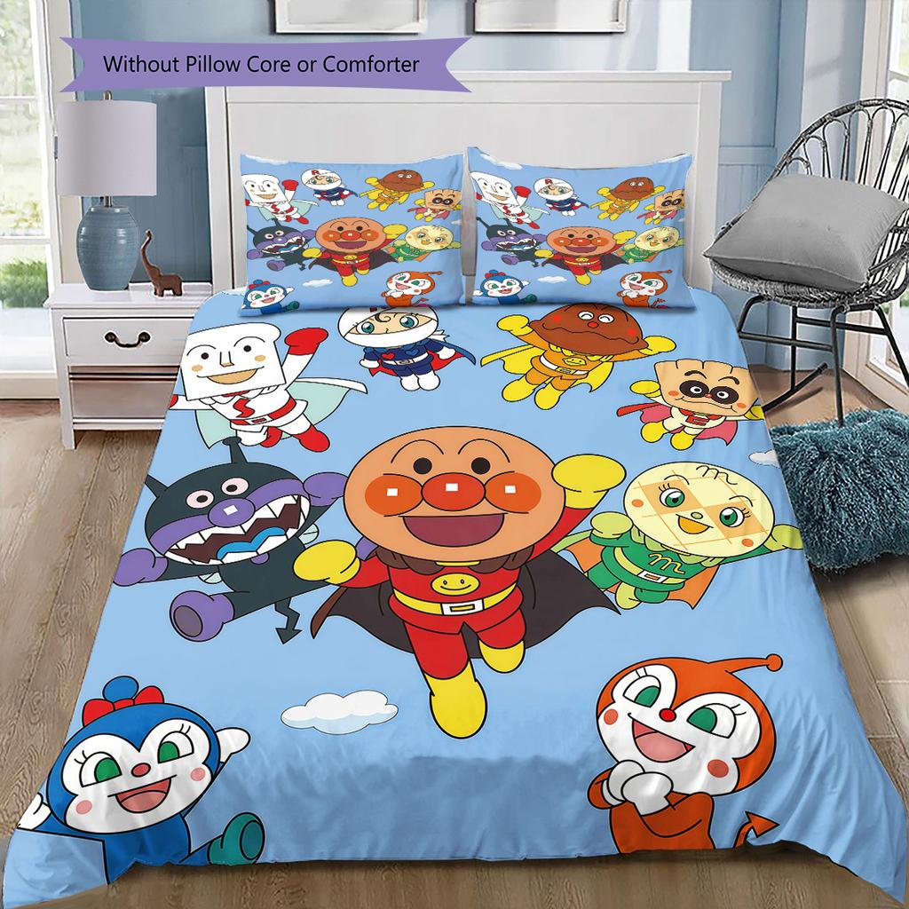 Anpanman Cute Style Bedding Set, 1 Duvet Cover & 2 Pillowcases, Home Decor, Perfect Gift for Cartoon Fans