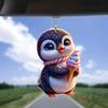 Cute Christmas Ice Cream Little Penguin Christmas Tree Decoration Acrylic Flat 2D Car Rearview Mirror Pendant Christmas Tree Pendant