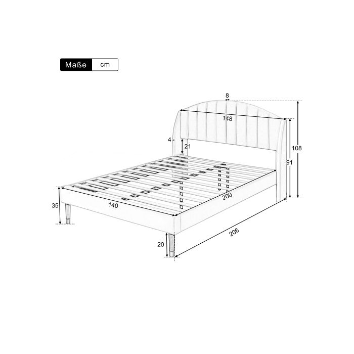 Lit rembourré - MUVOE - 140x200 cm - Velours beige - Sommier à lattes - Montage facile