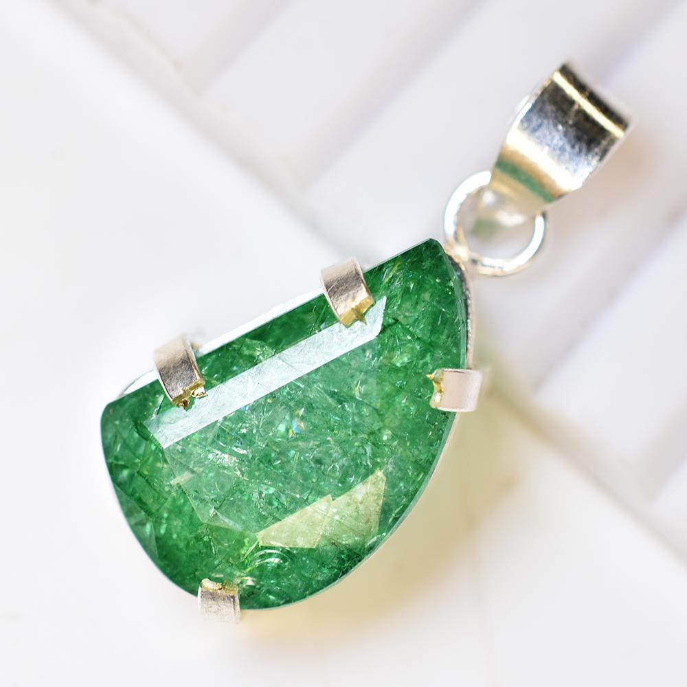 CERTIFIED 33.80 Ct Natural Green Emerald Sterling Silver Fancy Gemstone Pendant MY.PD-173-NS