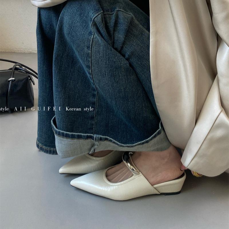 Pantofi Simpli Mary Jane pentru Primăvară și Vară cu Tocuri Înclinate Spre Interior, Vârf Ascuțit și Vârf Înfășurat