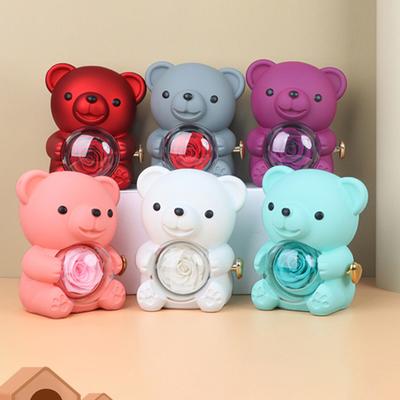 Cutie cadou pentru urs pentru îmbrățișare trandafir conservat cu geantă de mână Floare eternă Suport rotativ pentru bijuterii urs pentru femei, aniversarea de Ziua Îndrăgostiților