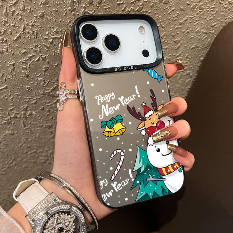 Plush Reindeer and Christmas Snowman Design IMD Hard  Case For iPhone 17 Pro Max Air 16 15 14 13  Shockproof  Cover