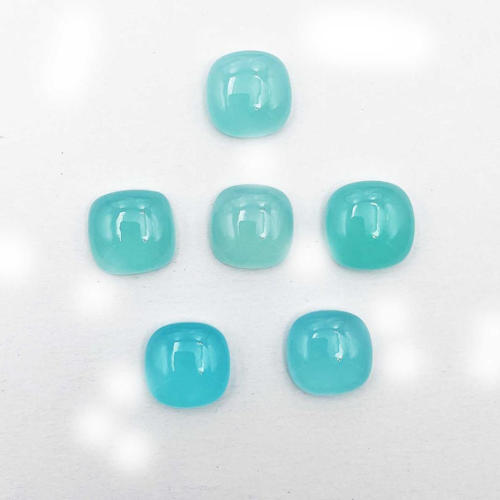 Natural Aqua Chalcedony Square Cushion Cabochon Loose Gemstone Lot 6 Pcs 14 Mm 58 CT For Jewelry Making