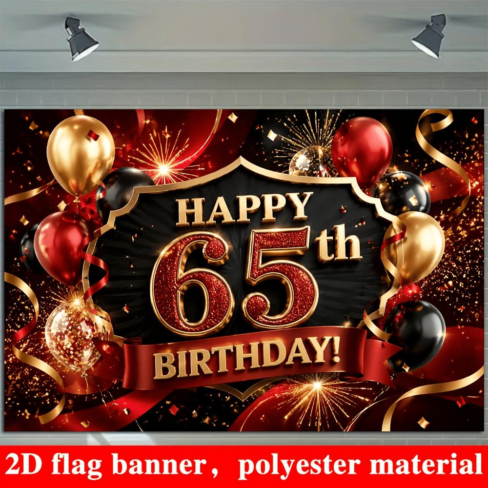 65. Geburtstag Party Banner Hintergrund, Rot Schwarz Gold Klassisch Ballon Konfetti Band, Polyester, Kein Strom, Party Dekoration
