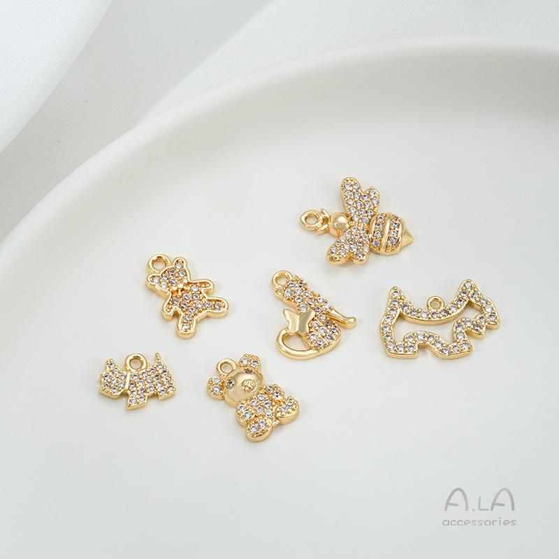 14K Gold-Filled Animal Cartoon Charm with Zirconia
