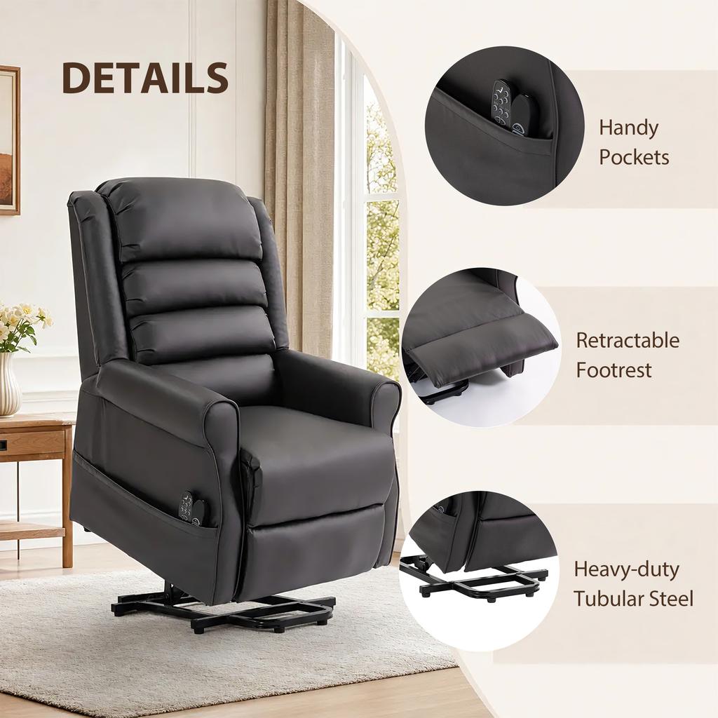 Electric Lift Chair with Vibration Massage and Heat Function, Senior Chair Made of Brown PU Leather