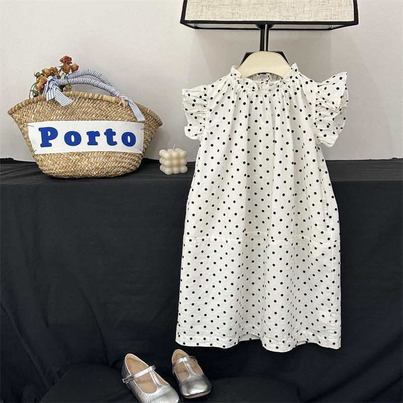 Girls Summer Sleeveless Polka Dot Dress French Sweet Princess 120